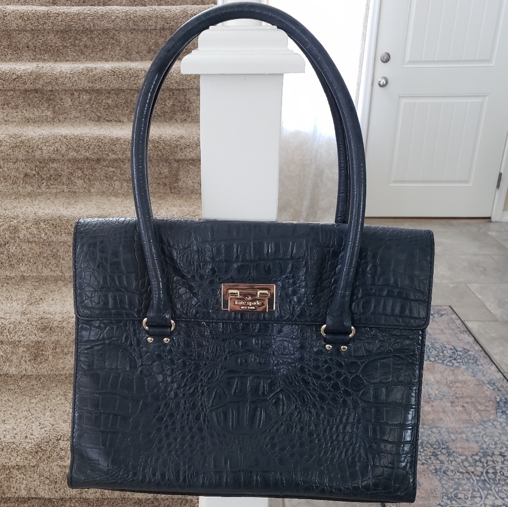 Kate Spade Sinclair Navy Croc Structure Tote